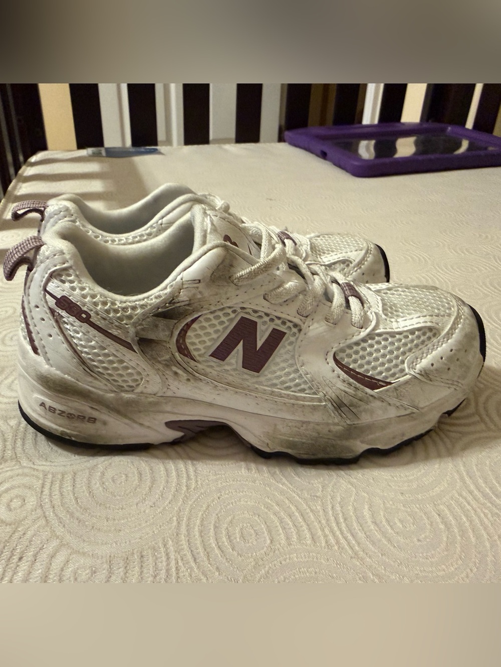 11C New Balance Kids White and Purple Sneakers
